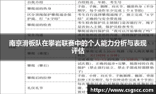 南京滑板队在攀岩联赛中的个人能力分析与表现评估